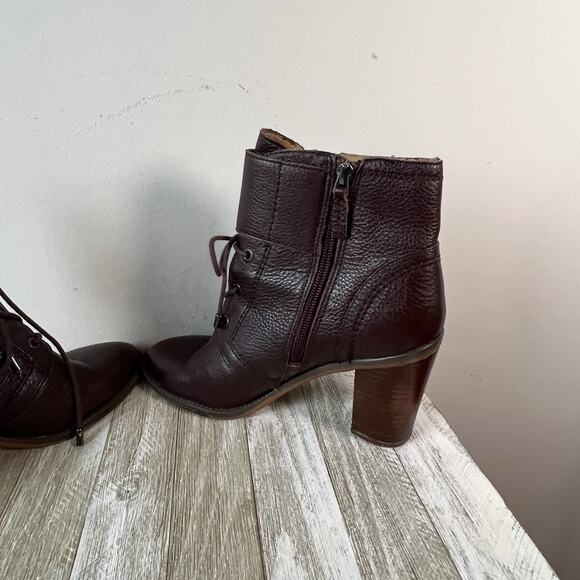 Franco Sarto Boots Eden Womens 8 Burgundy Leather Lace Up Block Heel - Picture 12 of 13